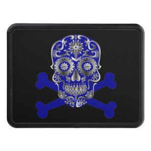 Blue Sugar Skull Day Of The Dead Skull Crossbones Hitch Cover