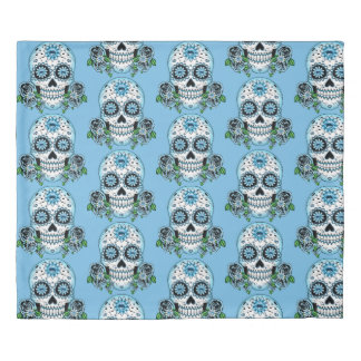 Blue Sugar Skull Duvet Cover