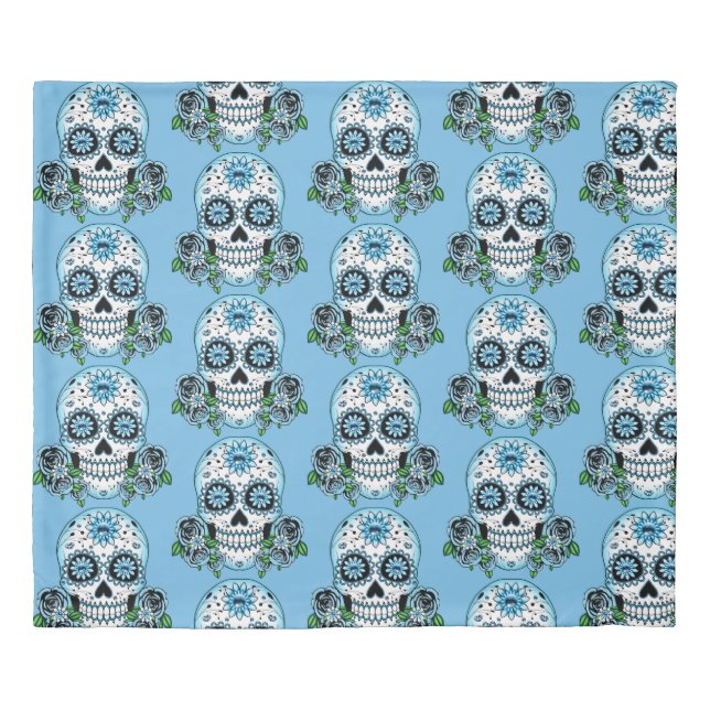 Blue Sugar Skull Duvet Cover (Front)