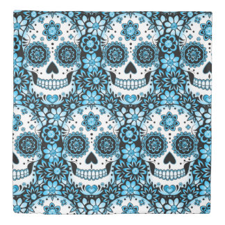 Blue Sugar Skull Duvet Cover