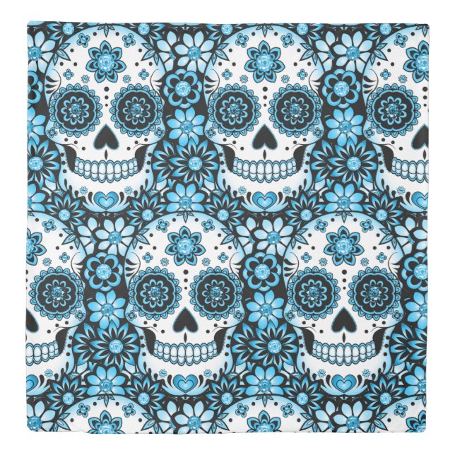 Blue Sugar Skull Duvet Cover (Front)