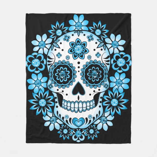Blue Sugar Skull Fleece Blanket (Front)