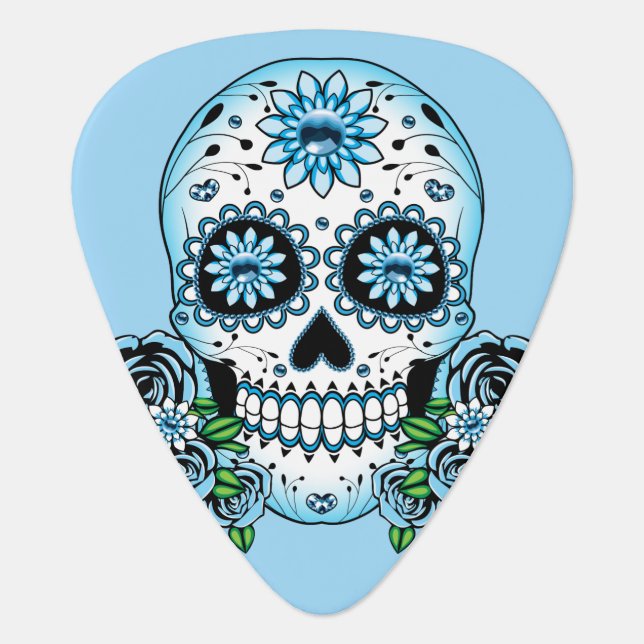 Blue Sugar Skull Guitar Pick (Front)