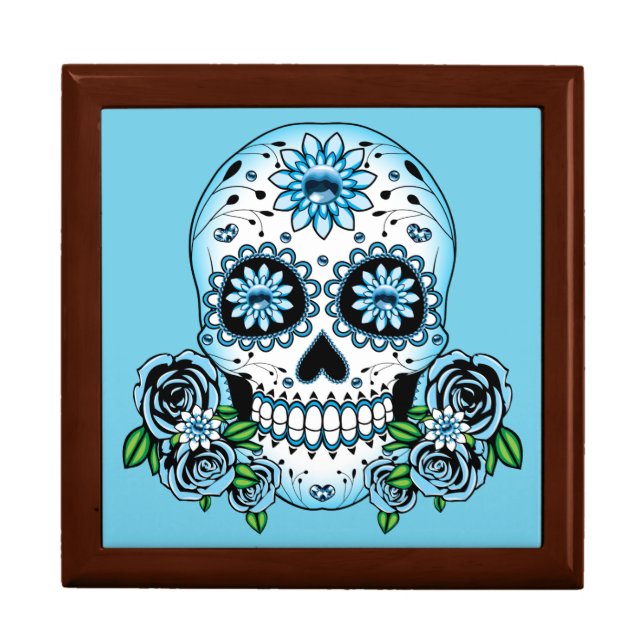 Blue Sugar Skull Jewelry Box (Front)
