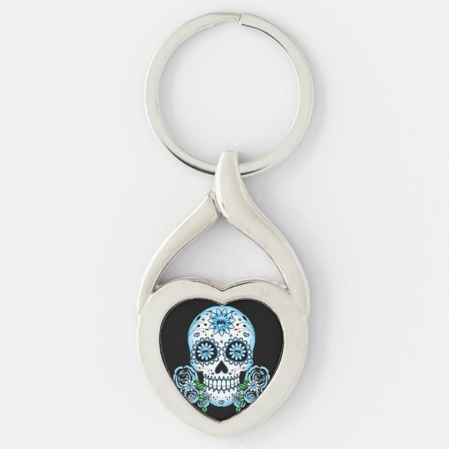 Blue Sugar Skull Keychain (Front)