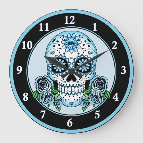 Blue Sugar Skull Large Clock