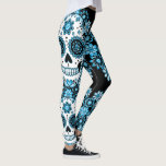 Blue Sugar Skull Leggings<br><div class="desc">Dia de los Muertos sugar skull in colorful hues of blue surrounded by flowers.</div>