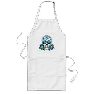 Blue Sugar Skull Long Apron