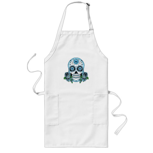 Blue Sugar Skull Long Apron (Front)
