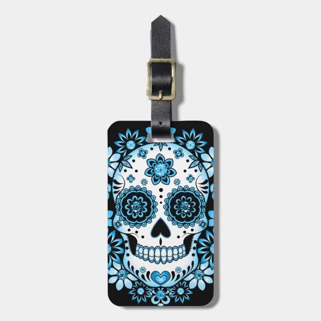 Blue Sugar Skull Luggage Tag (Front Vertical)