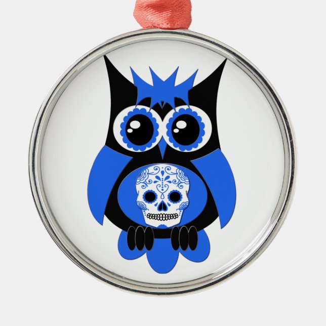 Blue Sugar Skull Owl Ornament (Front)