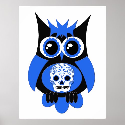 Blue Sugar Skull Owl Poster