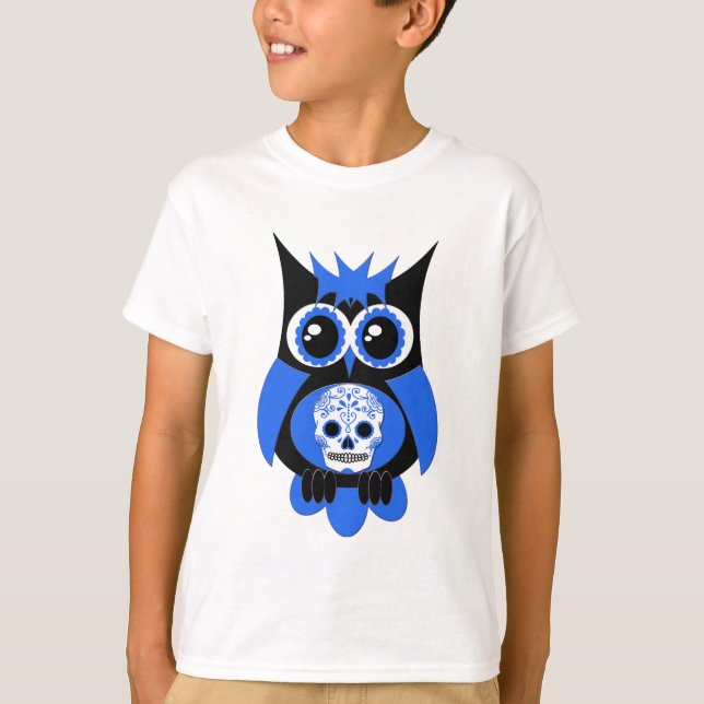 Blue Sugar Skull Owl T-Shirt (Front)