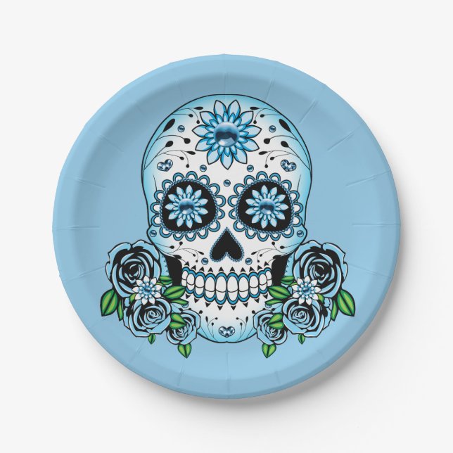 Blue Sugar Skull Paper Plates (Front)