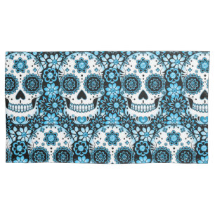 Blue Sugar Skull Pillow Case