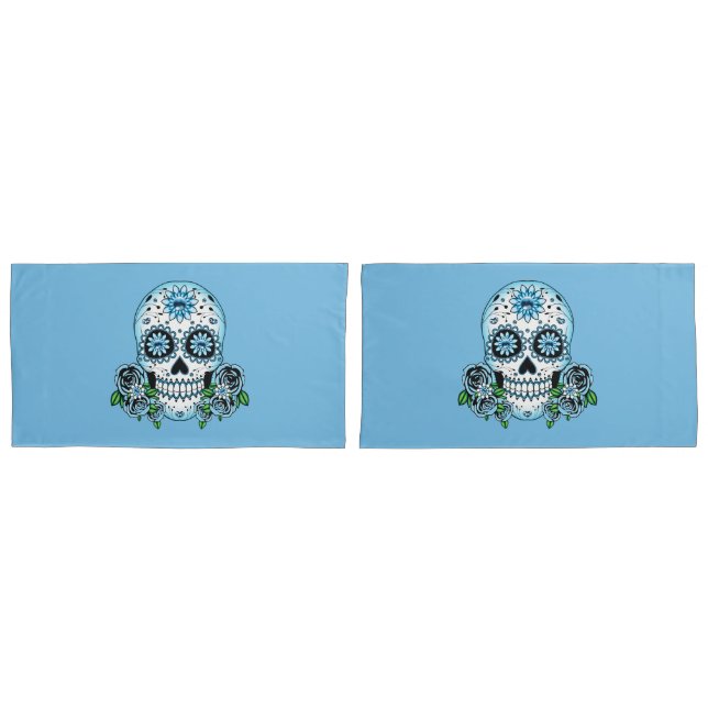 Blue Sugar Skull Pillowcase (Front-Set)