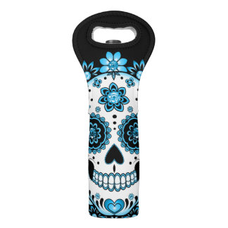Blue Sugar Skull Wine Bag