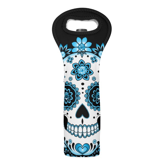 Blue Sugar Skull Wine Bag (Front)