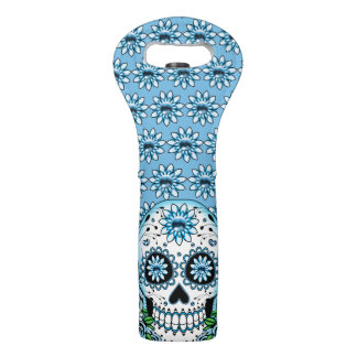Blue Sugar Skull Wine Bag
