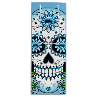 Blue Sugar Skull Wine Gift Bag