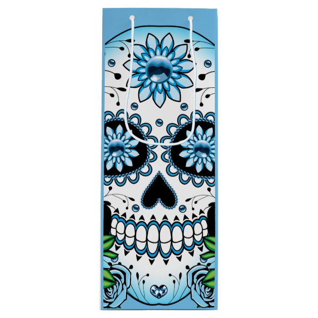 Blue Sugar Skull Wine Gift Bag (Front)