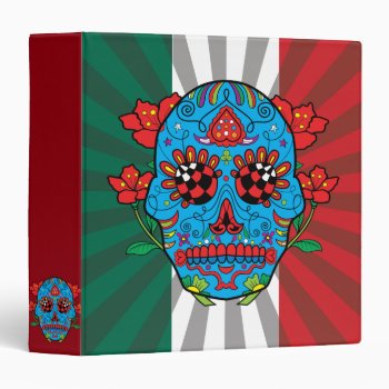 Blue Sugar Skull With Red Eyes And Flowers Tattoo 3 Ring Binder by TattooSugarSkulls at Zazzle