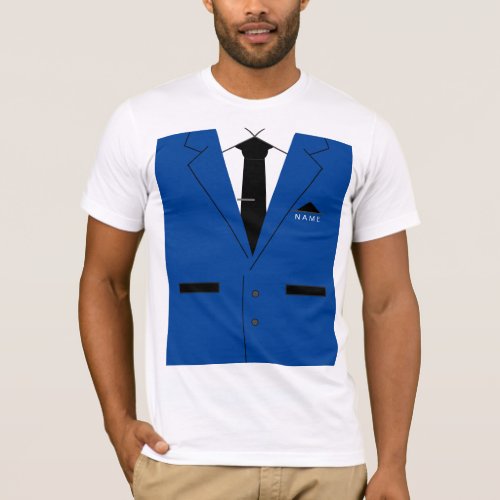 Blue Suit  Black Necktie _ Add your name  text T_Shirt