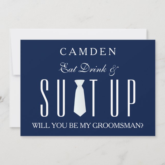 Blue Suitup Will you be my groomsman Invitation (Front)
