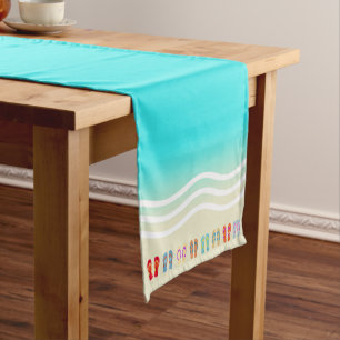 Blue Summer Beach Waves Flip Flops Short Table Runner
