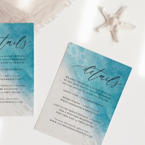 Blue Summer Beach Wedding Details Enclosure Card