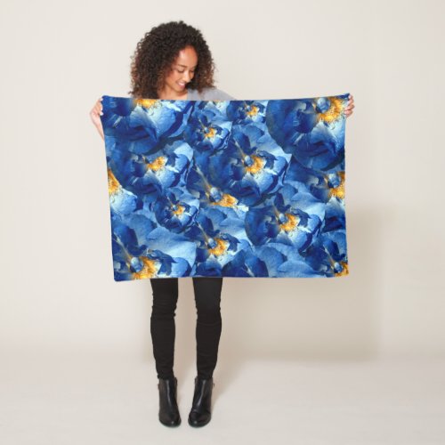 Blue Summer  Blue Roses Floral Fleece Blanket