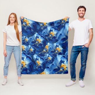 Blue Summer , Blue Roses Floral Fleece Blanket