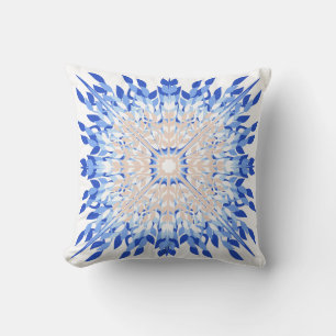 Blue summer coastal floral print throw pillow