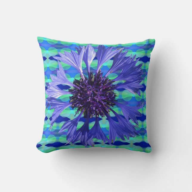 blue summer cornflower throw pillow (Front)