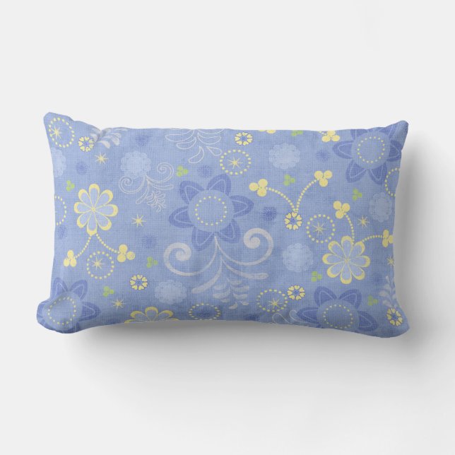 Blue Summer Daisy Lumbar Pillow (Front)