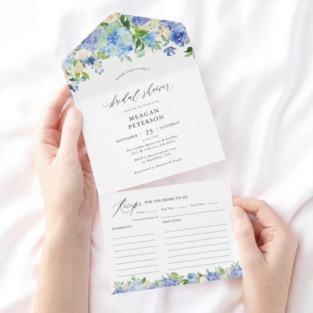 Blue Summer Hydrangea Bridal Shower All In One Invitation (Creator Uploaded)