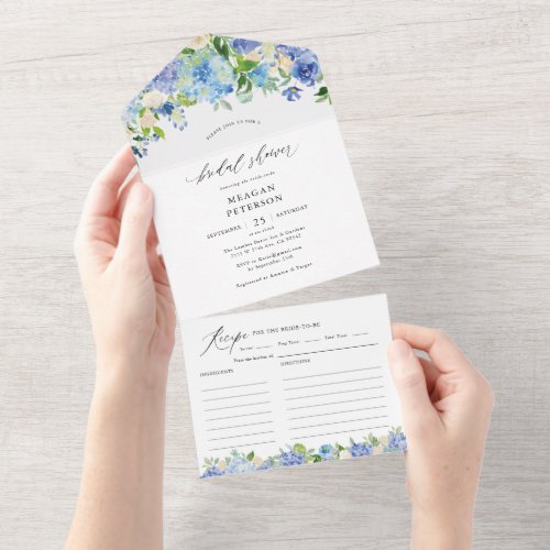 Blue Summer Hydrangea Bridal Shower All In One Invitation