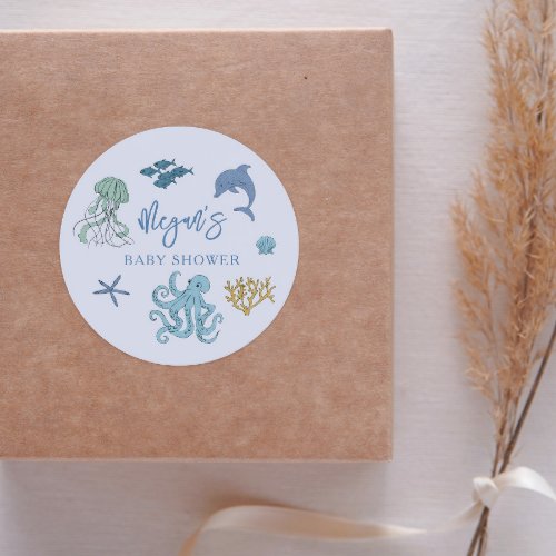 Blue Summer Ocean Baby Shower Favor Classic Round Sticker