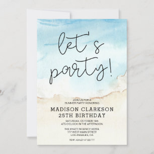 Blue Summer Ocean Let's Party Birthday Invitation