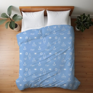 Blue Summer Ocean Nautical Pattern Kids Duvet Cover