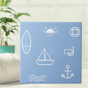 Blue Summer Ocean Seamless Pattern Kids Bathroom Ceramic Tile