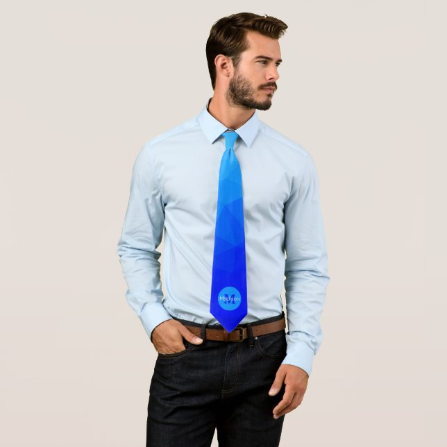 Blue summer sea geometric mesh pattern Monogram Neck Tie (In Situ)