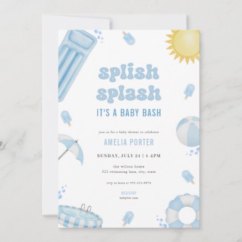Blue Summer Splish Splash Baby Shower Invitation