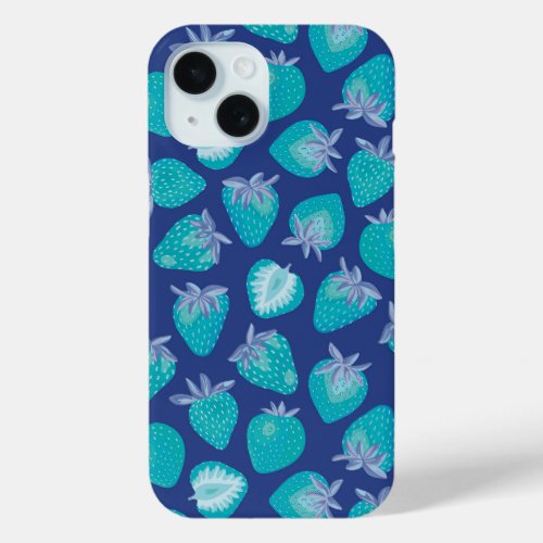 Blue Summer Strawberry pattern iPhone 15 Case