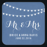 Blue Summer String Light Wedding Stickers<br><div class="desc">Cute,  modern blue summer string light wedding stickers. These beautiful,  rustic stickers can be used for any aspect of your wedding: Save the Dates,  Wedding Invitations,  Thank You cards,  and much more. Click on the "Customize It" button to change font style and much more.</div>