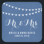 Blue Summer String Light Wedding Stickers<br><div class="desc">Cute,  modern blue summer string light wedding stickers. These beautiful,  rustic stickers can be used for any aspect of your wedding: Save the Dates,  Wedding Invitations,  Thank You cards,  and much more. Click on the "Customize It" button to change font style and much more.</div>
