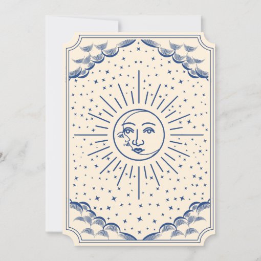 Blue Sun and Moon Tarot Card Wedding Invitation | Zazzle