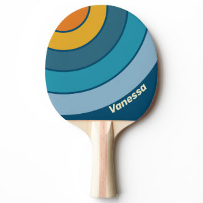 Blue Sun Circle Stripe with Name Ping Pong Paddle