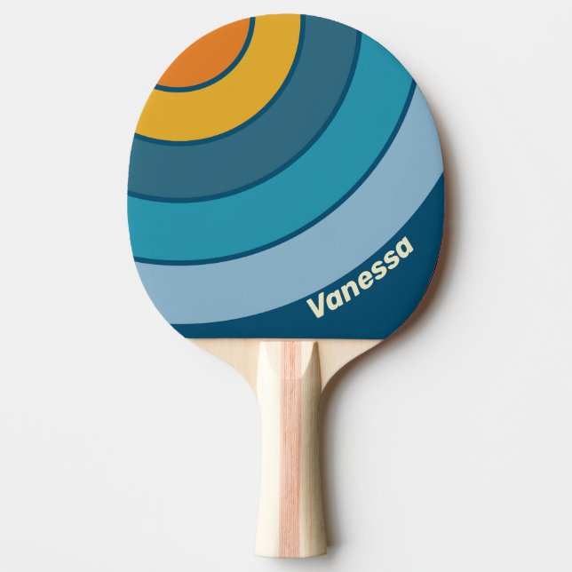 Blue Sun Circle Stripe with Name Ping Pong Paddle (Front)