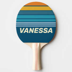 Blue Sun Horizon Striping with Name Ping Pong Paddle